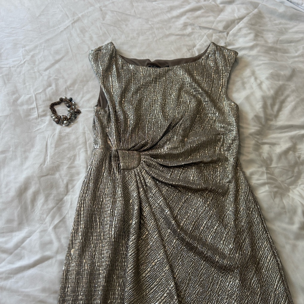 Elegant Metallic Silver Dress With Bracelet